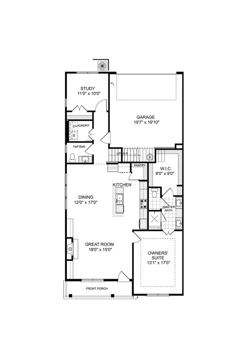 First floor of the available Mew townhome end unit at Ruisseau in Woodstock, GA.